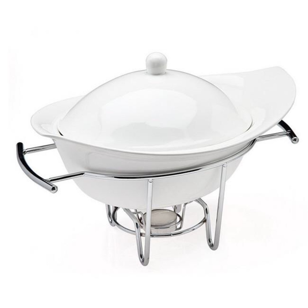 Buffet Warmer Covered Porcelain Baker With Warmer Stand New In Box